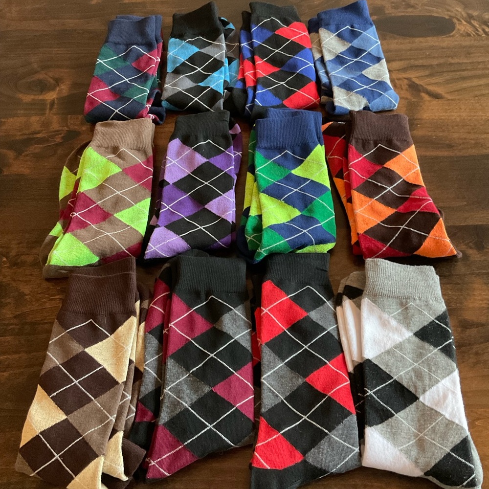 12 pairs Men’s  argyle multi color dress socks